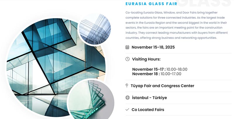 Eurasia Glass Fair vom 15. bis 18. 2025 in Istanbul, Türkei.